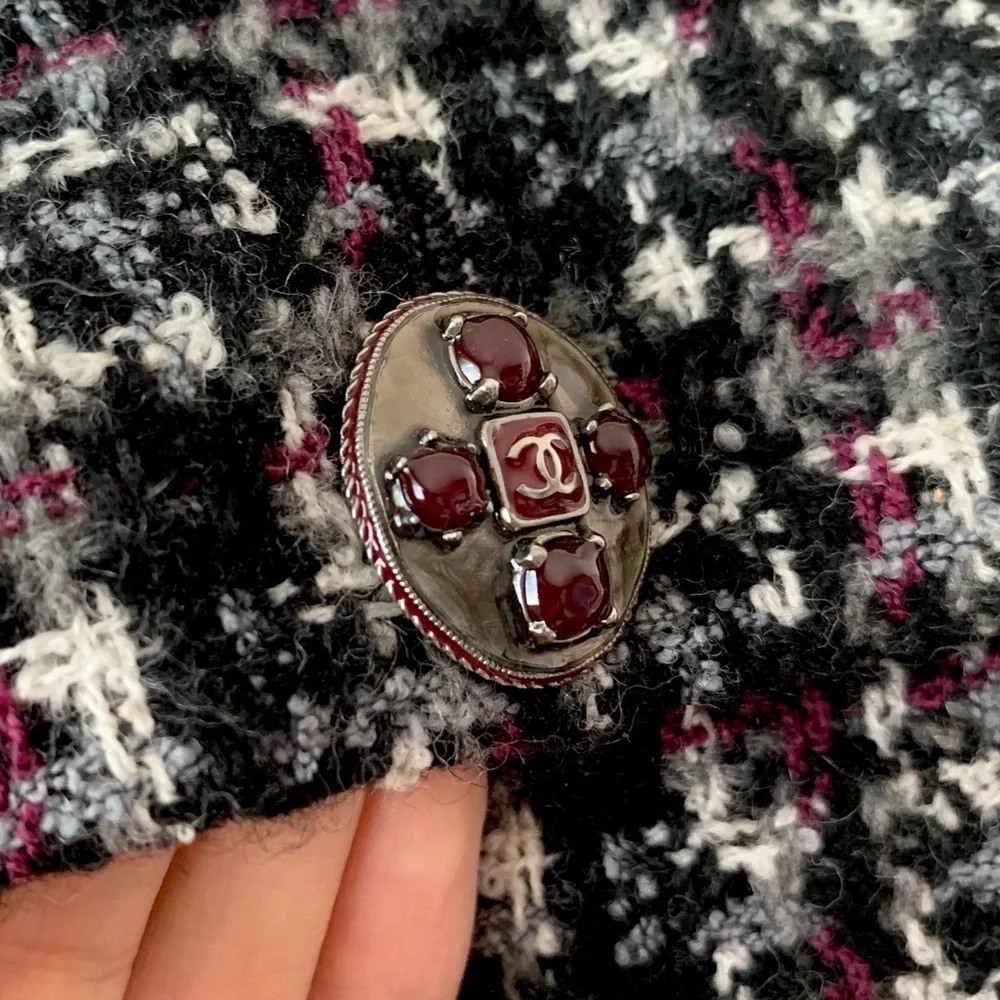 Chanel cc gems button pocket mini skirt wool cashmere knit tweed
